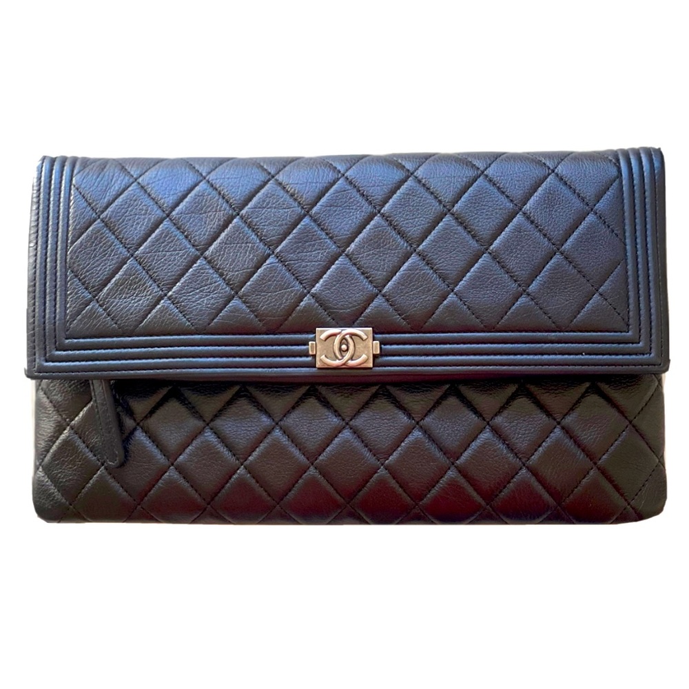 CHANEL fold over quilted clutch purse